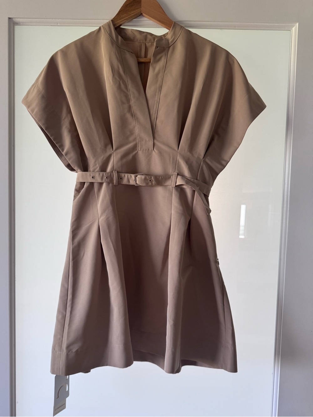 NWT COMMENSE Taupe Belted Short Sleeve Tunic Dress